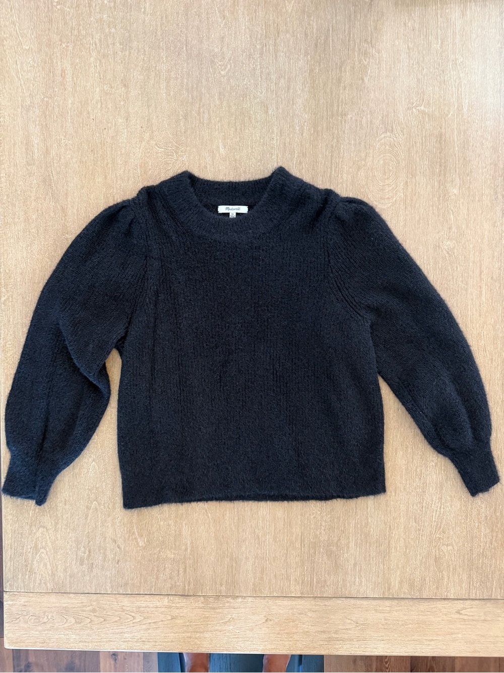 Madewell Black Fuzzy Balloon Sleeve Sweater Women’s XL Cozy Knit Pullover